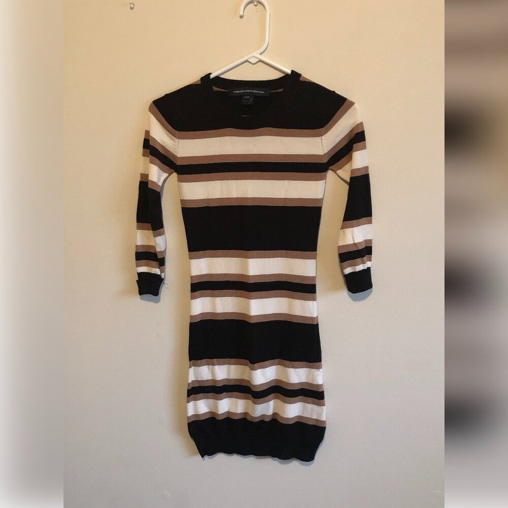 NWOT French Connection Lightweight Long Sleeve Sweater Dress Size 0 Striped